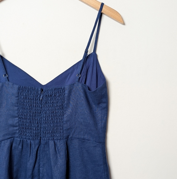Reformation Holt Linen Dress Danube Navy Blue Mini Size 6 - Picture 10 of 11